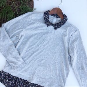 LOFT Shirt Mixed Media Layered Look Collar Gray